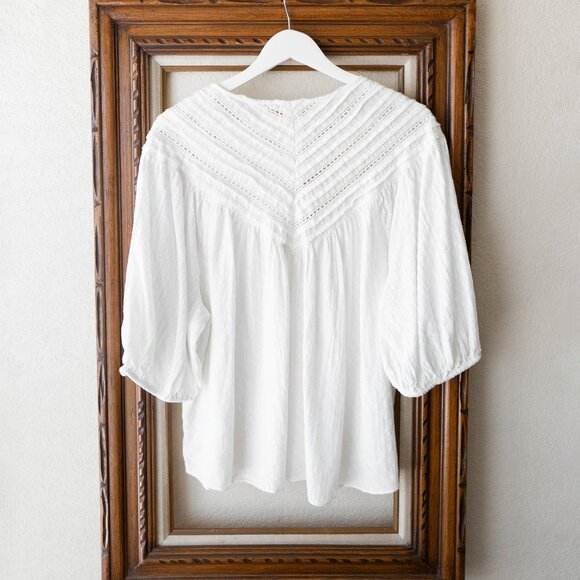 Farmers Market White Cotton Blouse Women’s XL Boho Lace Detail Lined Top - Picture 6 of 9